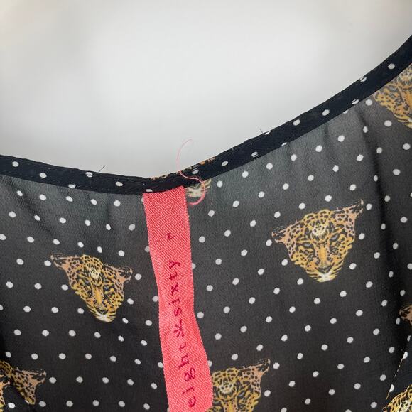 EIGHT SIXTY Blouse Size Large Leopard Face Polka Dot Sheer Contemporary Dots - Picture 3 of 10